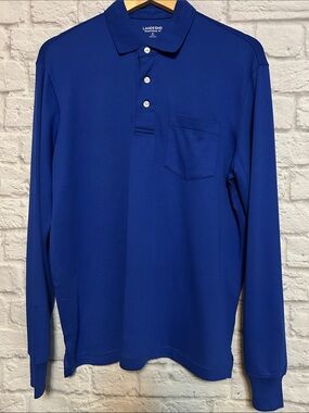 Lands' End Men's Long Sleeve Polo - Royal Blue